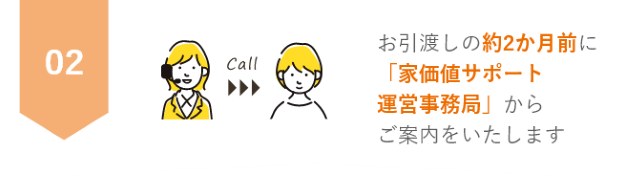 お引渡しの約2か月前に「家価値サポート運営事務局」からご案内をいたします